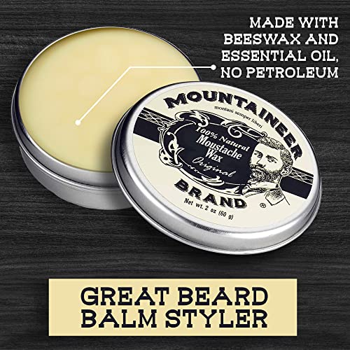 Mountaineer Brand Mustache Wax for Men | 100% Natural Beeswax/Plant Based Oils | Grooming Beard Moustache Wax Tin | Lasting Hold | Smooth, Condition, Styling Balm | Original Blend Scent 2oz - Image 5