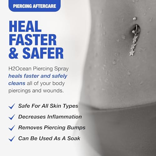 H2Ocean Piercing Aftercare Spray, Saline Spray for Piercings Cleaning Solution, with Sea Salt Nipple, Ear, Nose, Lip, Belly Piercings Cleaning Spray with Sea Salt & Bump Treatment, Set of 2 - Image 4