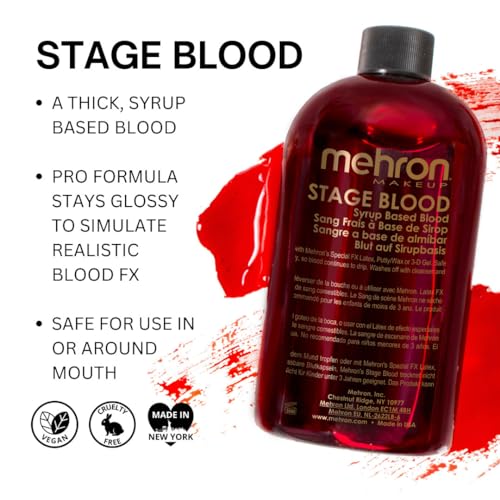 Mehron Makeup Stage Blood | Realistic Fake Blood For Halloween | Stage Blood Makeup| Washable Fake Blood for Special FX, Stage & Screen, Halloween, & Cosplay (16 oz) (Bright Arterial) - Image 3