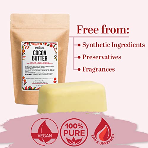 Better Shea Butter Raw Cocoa Butter - Unrefined, 100% Pure, Food Grade - Use for Cocoa Lip Balm, Stretch Marks Cream, Cacao Butter Cream, Scars Oil, Whipped Lotion - Skin & Hair Moisturizer 1LB Block - Image 3