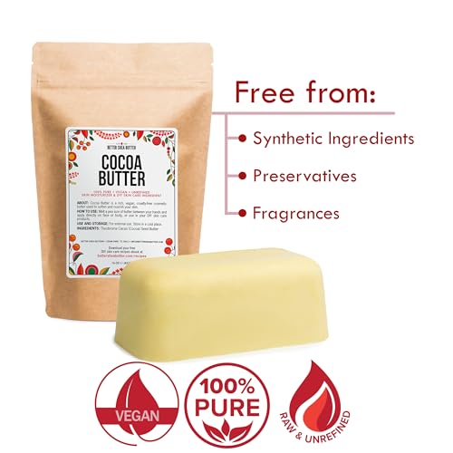 Better Shea Butter Raw Cocoa Butter - Unrefined, 100% Pure, Food Grade - Use for Cocoa Lip Balm, Stretch Marks Cream, Cacao Butter Cream, Scars Oil, Whipped Lotion - Skin & Hair Moisturizer 1LB Block - Image 5