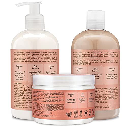 SheaMoisture Curl & Shine Shampoo, Conditioner, 13 Oz Ea + Curl Enhancing Smoothie, 12 Oz – Coconut & Hibiscus Premium Gift Set (3 Piece Set) - Image 2