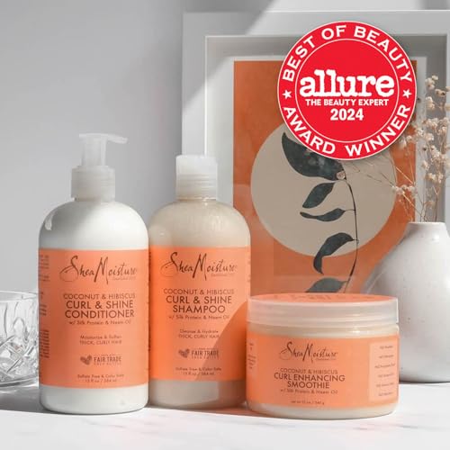 SheaMoisture Curl & Shine Shampoo, Conditioner, 13 Oz Ea + Curl Enhancing Smoothie, 12 Oz – Coconut & Hibiscus Premium Gift Set (3 Piece Set) - Image 3