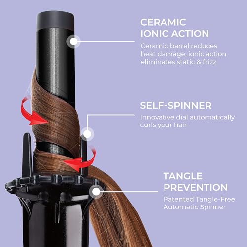 KISS Instawave Deluxe Automatic Rotating Curling Iron, Patented Automotic Spinner, 2-Way Rotation, 1” Ceramic Ionic Wand, Dual Heat Settings, 420° Max Temperature, Black & White - Image 2