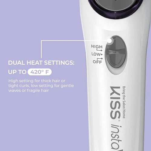 KISS Instawave Deluxe Automatic Rotating Curling Iron, Patented Automotic Spinner, 2-Way Rotation, 1” Ceramic Ionic Wand, Dual Heat Settings, 420° Max Temperature, Black & White - Image 7