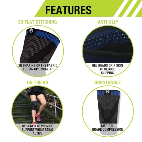 Pro-Tec Athletics 3D Flat Knee Support, Advanced Flat Knit Technology for Custom Fit, Breathable Multi-Directional Stretch Fabric, Non-Slip Gel for Enhanced Stability, Full Motion, Large, Blue/Black - Image 5