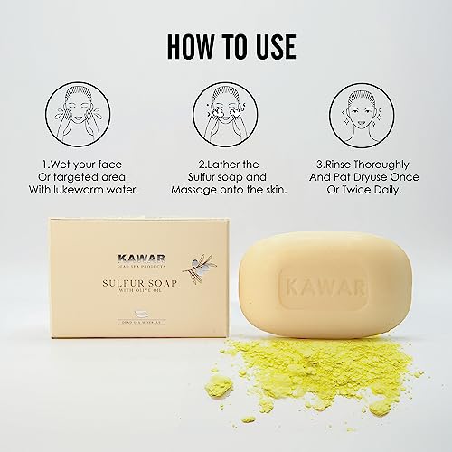 KAWAR Dead Sea Sulfur Soap with Olive Oil, Relief Skin Conditions Such as Acne, Psoriasis, Eczema & Blackheads, for Oily to Normal Skin, Vegan Soap Bar for Men & Women, 4.2 oz - Image 7
