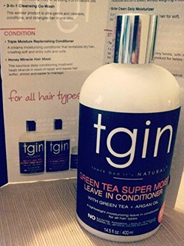 tgin Green Tea Super Moist Leave in Conditioner for Curly, Coily and Wavy Hair, with Argan Oil, Shea Butter and Green Tea, Moisturizes and Nourishes Dry Hair, 13 oz - Image 3