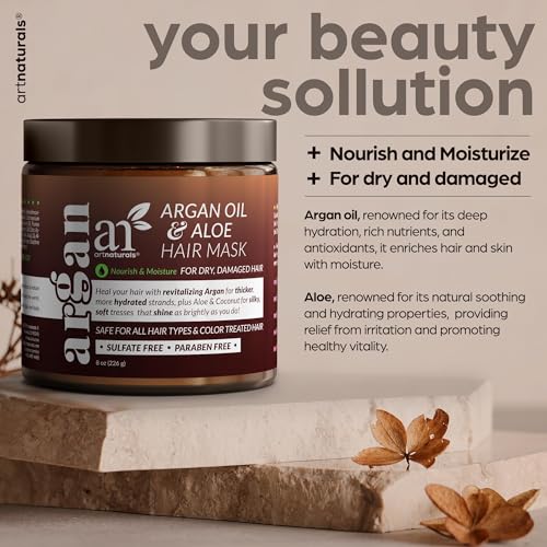 Artnaturals Argan Hair Mask Conditioner - (8 Oz/226g) - Deep Conditioning Treatment - Organic Jojoba Oil, Aloe Vera & Keratin - Repair Dry, Damaged, Color Treated, Natural Hair Growth - Sulfate Free - Image 2