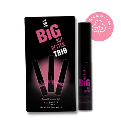 Elizabeth Mott Black Volumizing Smudge-Proof Cruelty Free Lengthening Fiber Mascara Set with Hourglass Wand, Water-Resistant, Safe for Eye Lash Extensions, Travel-friendly, Mini Trio Set, 4 ml x 3 - Image 2