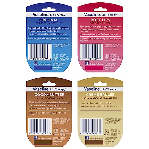 Vaseline Lip Therapy Variety 8-Pack – Original, Crème Brûlée, Rosy Lips, Cocoa Butter Mini Lip Balms for Soft, Glowing, and Deliciously Kissable Lips, 0.25 Oz Ea - Image 3