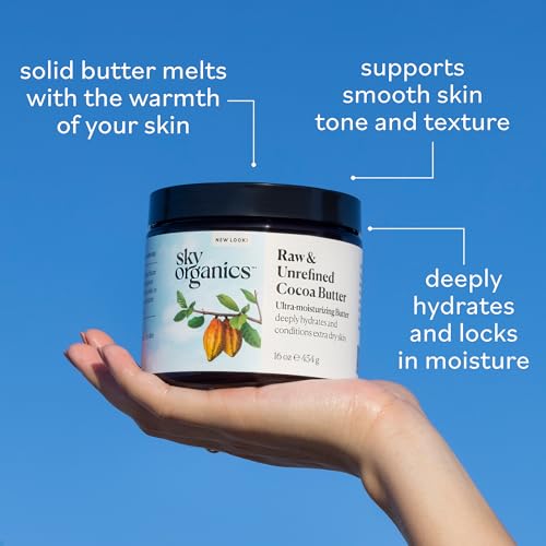 Sky Organics Cocoa Butter for Body, 100% Raw & Unrefined Ultra-Moisturizing Butter to Deeply Hydrate & Condition Skin, Promotes Smooth Skin Tone & Texture, Suitable for Tight or Extra Dry Skin, 16 Oz. - Image 6