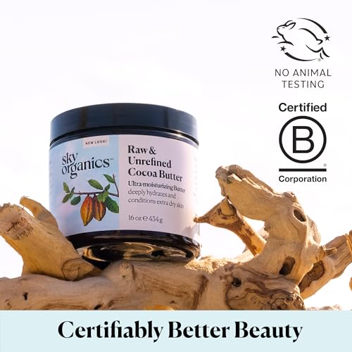 Sky Organics Cocoa Butter for Body, 100% Raw & Unrefined Ultra-Moisturizing Butter to Deeply Hydrate & Condition Skin, Promotes Smooth Skin Tone & Texture, Suitable for Tight or Extra Dry Skin, 16 Oz. - Image 8