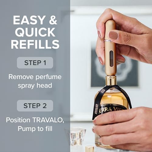 Travalo Classic HD Perfume Atomizer - Elegant Design for Valentine’s Day - Reusable, Airtight, Easy Fill Mini Pump Sprayer with Volume Window - Gold - Image 6