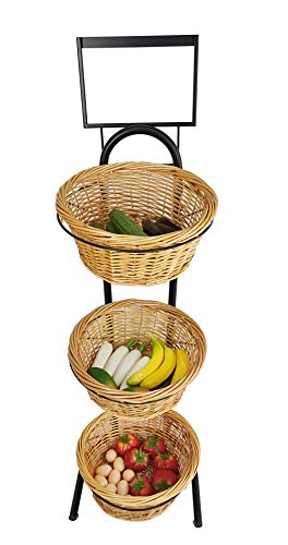 FixtureDisplays® 3 Tiers Wicker Market Basket Fruit Vegetable Bakery Goods Display Stand Pantry Kitchen Organizer 31042 - Image 3