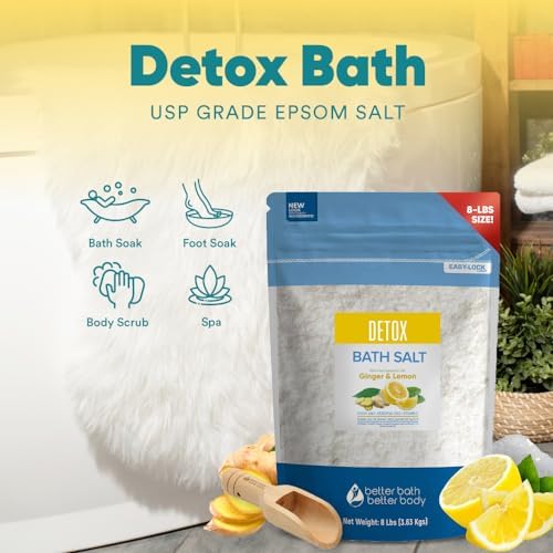 Detox Bath Salt 128 Ounces Epsom Salt with Natural Ginger and Lemon Essential Oils Plus Vitamin C in BPA Free Pouch with Easy Press-Lock Seal - Image 4