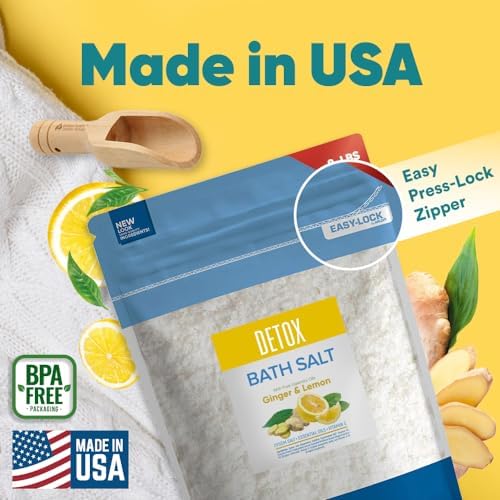 Detox Bath Salt 128 Ounces Epsom Salt with Natural Ginger and Lemon Essential Oils Plus Vitamin C in BPA Free Pouch with Easy Press-Lock Seal - Image 7