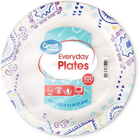 Great Value Value 8 5/8" Heavy Duty Premium Party Paper Plates, 100 ct