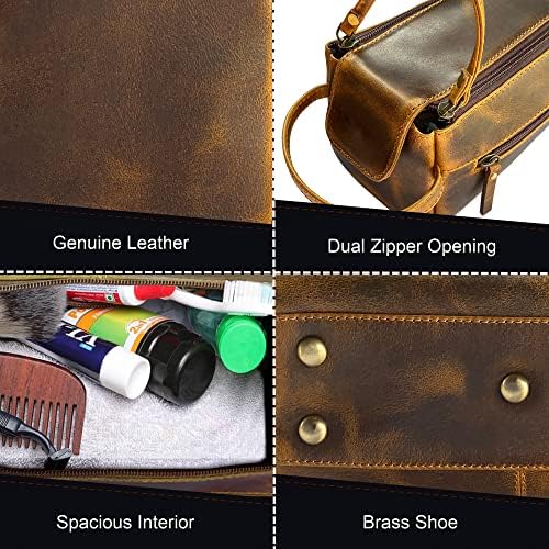 RUSTIC TOWN Buffalo Leather Toiletry Bag : Vintage Travel Shaving & Dopp Kit : for Toiletries, Cosmetics & More : Spacious Interior & Waterproof Lining : Compact, Fits Easily in Luggage - Image 3