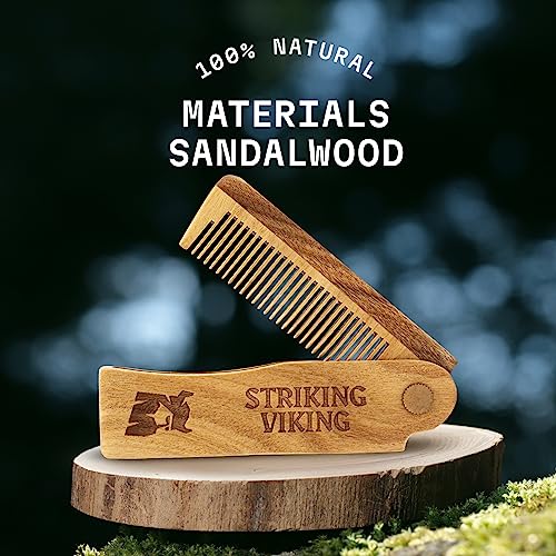Striking Viking Folding Wooden Comb for Men - Sandalwood Switchblade Beard Comb for Grooming and Styling - Use Dry or With Oils & Balms - Image 2