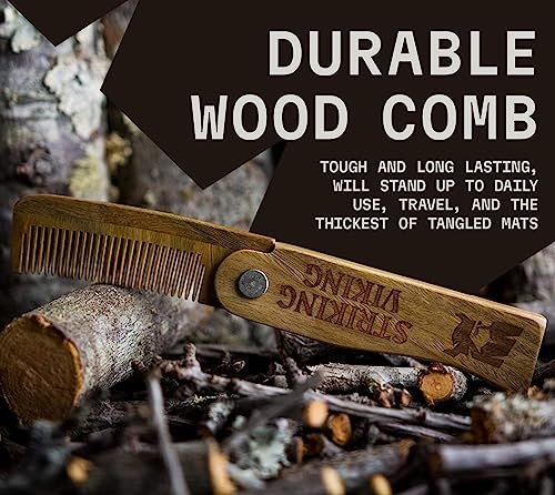 Striking Viking Folding Wooden Comb for Men - Sandalwood Switchblade Beard Comb for Grooming and Styling - Use Dry or With Oils & Balms - Image 3