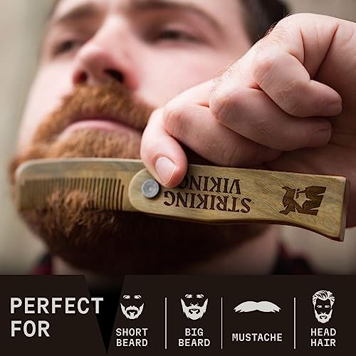 Striking Viking Folding Wooden Comb for Men - Sandalwood Switchblade Beard Comb for Grooming and Styling - Use Dry or With Oils & Balms - Image 4