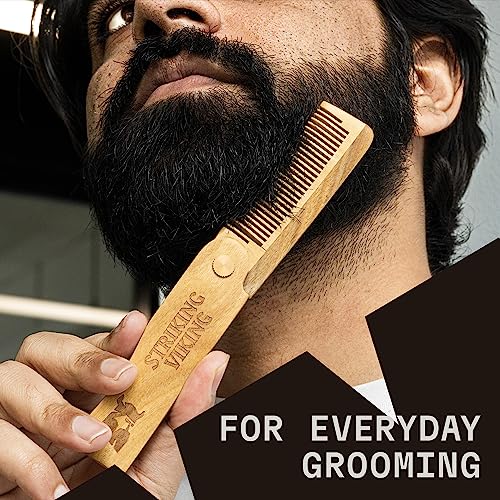 Striking Viking Folding Wooden Comb for Men - Sandalwood Switchblade Beard Comb for Grooming and Styling - Use Dry or With Oils & Balms - Image 6