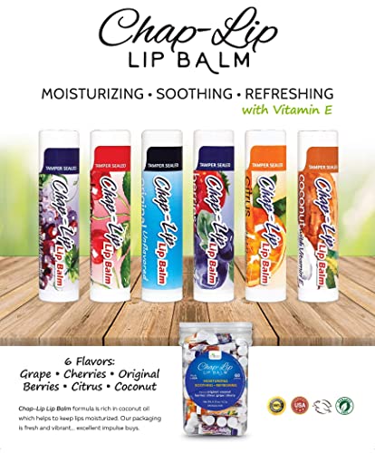 Vitamin E Lip Balm with Coconut Oil - Lip Moisturizer Treatment - Soothing, & Refreshing, Total Hydration Treatment & Lip Therapy - Assortment of 6 Refreshing Flavors, 60 Count - Image 4