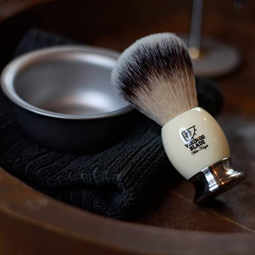Luxury Shaving Brush for Men by VIKINGS BLADE, Ultra Heavy Acrylic & 316L Steel Handle, Super Strong Knot Backbone, Minimal Shedding, Fast Lather, Extremely Smooth & Plush on Skin (White Knight) - Image 3