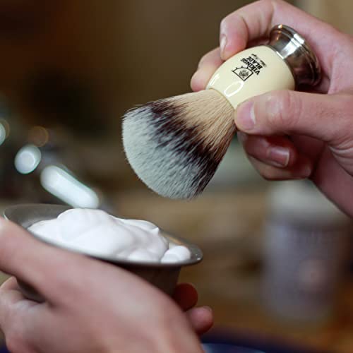 Luxury Shaving Brush for Men by VIKINGS BLADE, Ultra Heavy Acrylic & 316L Steel Handle, Super Strong Knot Backbone, Minimal Shedding, Fast Lather, Extremely Smooth & Plush on Skin (White Knight) - Image 4