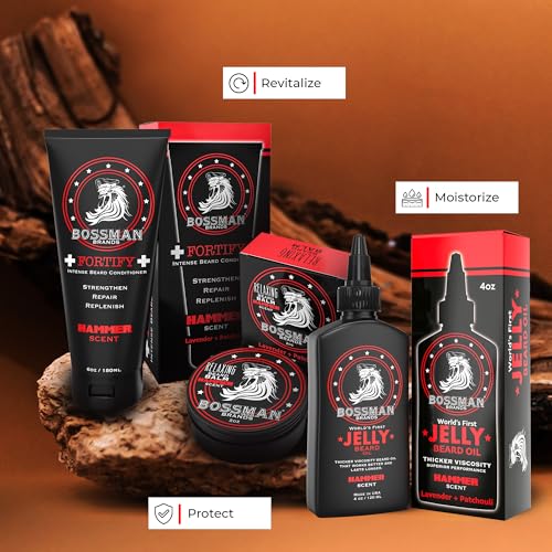Bossman Essentials Beard Kit - Made in USA - Jelly Beard Oil - Conditioner - Beard Balm - Natural Ingredients (Hammer Scent) - Image 2