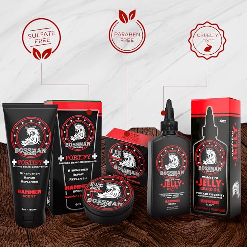Bossman Essentials Beard Kit - Made in USA - Jelly Beard Oil - Conditioner - Beard Balm - Natural Ingredients (Hammer Scent) - Image 3