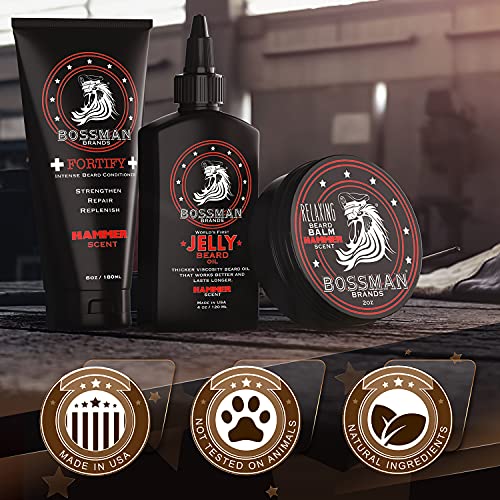 Bossman Essentials Beard Kit - Made in USA - Jelly Beard Oil - Conditioner - Beard Balm - Natural Ingredients (Hammer Scent) - Image 6