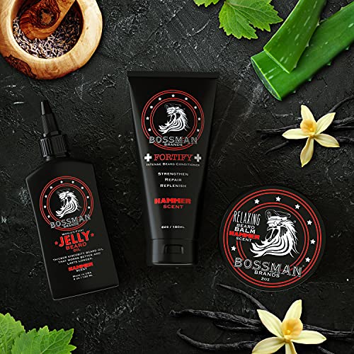 Bossman Essentials Beard Kit - Made in USA - Jelly Beard Oil - Conditioner - Beard Balm - Natural Ingredients (Hammer Scent) - Image 7