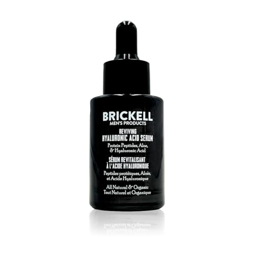 Brickell Men's Anti Aging Hyaluronic Acid Serum for Face, Reviving Day Serum for Men, Natural and Organic Face Serum with Protein Peptides to Restore Firmness and Collagen, 1 Ounce, Scented
