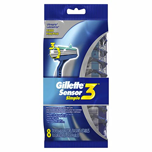 Gillette Sensor3 Simple Men's Disposable Razors, 8 Count - Image 2