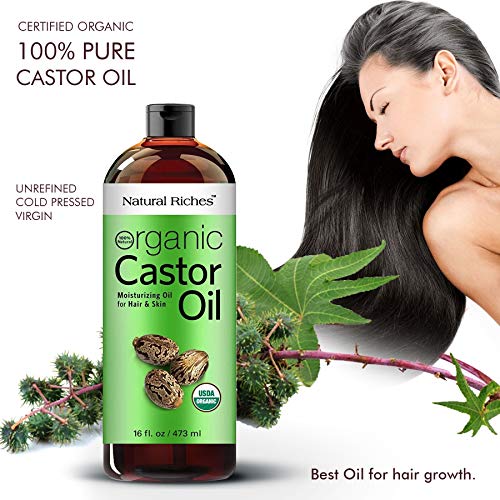 Natural Riches Organic Castor Oil - Cold Pressed, USDA Certified for Hair Growth, Thicker Eyelashes, Eyebrows - Moisturizes Dry Skin and Hair, Helps with Dandruff - Hexane-Free, 16 fl. oz. - Image 3