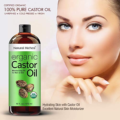 Natural Riches Organic Castor Oil - Cold Pressed, USDA Certified for Hair Growth, Thicker Eyelashes, Eyebrows - Moisturizes Dry Skin and Hair, Helps with Dandruff - Hexane-Free, 16 fl. oz. - Image 4