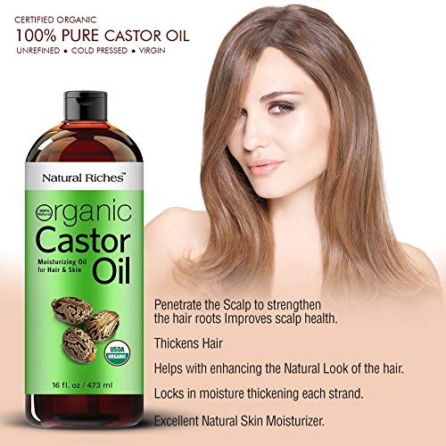 Natural Riches Organic Castor Oil - Cold Pressed, USDA Certified for Hair Growth, Thicker Eyelashes, Eyebrows - Moisturizes Dry Skin and Hair, Helps with Dandruff - Hexane-Free, 16 fl. oz. - Image 5