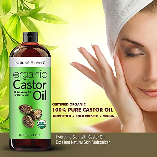 Natural Riches Organic Castor Oil - Cold Pressed, USDA Certified for Hair Growth, Thicker Eyelashes, Eyebrows - Moisturizes Dry Skin and Hair, Helps with Dandruff - Hexane-Free, 16 fl. oz. - Image 6