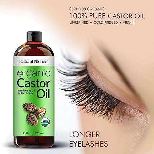 Natural Riches Organic Castor Oil - Cold Pressed, USDA Certified for Hair Growth, Thicker Eyelashes, Eyebrows - Moisturizes Dry Skin and Hair, Helps with Dandruff - Hexane-Free, 16 fl. oz. - Image 7
