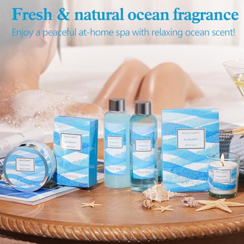 Bath and Body Gift Set for Women, Body & Earth Ocean Gift Basket, 7 Pcs Bath Sets for Women Gift with Bubble Bath, Body Lotion, Scented Candle, Spa Kit for Women, Christmas Gifts for Mom - Image 3
