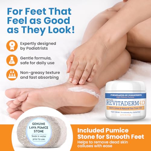 Revitaderm 4D Urea Cream 40 Percent for Feet Maximum Strength, for Dry Hands, Elbows and Knees, Callus Remover for Feet, Free Pumice Stone, 4oz, 1 Pack - Image 2