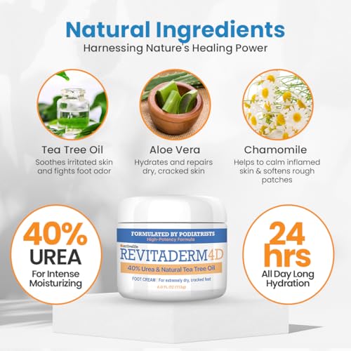 Revitaderm 4D Urea Cream 40 Percent for Feet Maximum Strength, for Dry Hands, Elbows and Knees, Callus Remover for Feet, Free Pumice Stone, 4oz, 1 Pack - Image 5