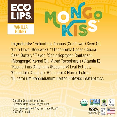 LIP BALM Mongo Kiss 6-Pack (6 tubes) Vanilla Honey by Eco Lips 100% Organic Beeswax & Cocoa Butter Lip Care with Organic Mongongo Oil - Soothe & Moisturize Dry and Cracked Lips - Made in USA - Image 5