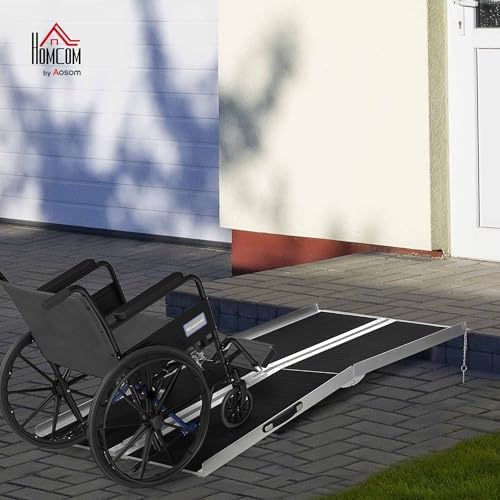 HOMCOM Wheelchair Ramp 6FT, Folding Aluminum Threshold Ramp with Non-Slip Surface, Transition Plate, 594lbs Weight Capacity for Home, Doorways, Curbs, Steps - Image 2