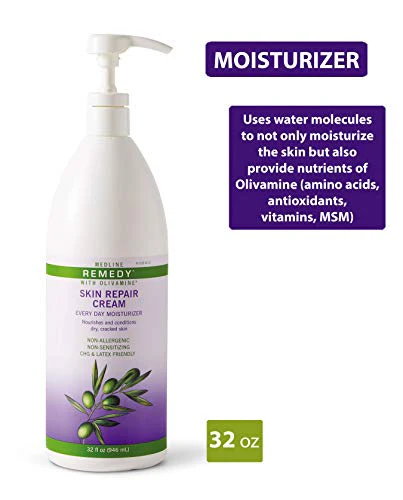Medline Remedy Skin Repair Cream with Olivamine, 32 oz. bottle, lightly scented, for dry and cracked skin - Image 2