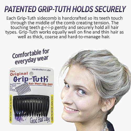 Grip-Tuth Combs - Set Of 2 Hair Side Combs - Hair Combs For All Types Of Hair - Decorative & Hair Styling Women Accessories (Shell, 3 ¼ ″ Wide) - Image 2