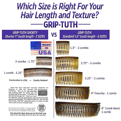 Grip-Tuth Combs - Set Of 2 Hair Side Combs - Hair Combs For All Types Of Hair - Decorative & Hair Styling Women Accessories (Shell, 3 ¼ ″ Wide) - Image 5