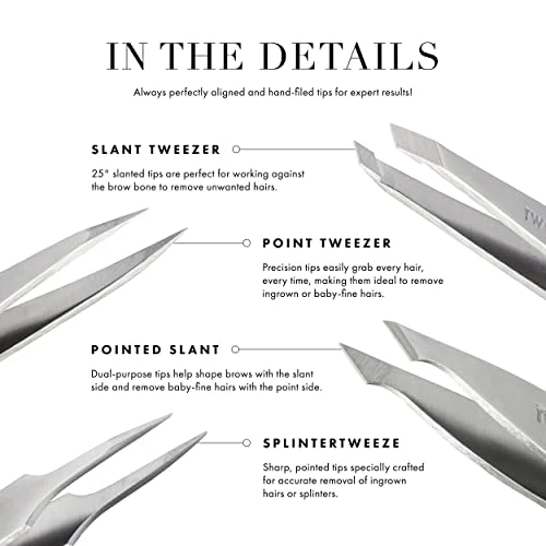 Tweezerman Mini Slant and Point Tip Tweezer - Tweezers Set for Eyebrows, Facial Hair, Ingrown Hairs - Image 6